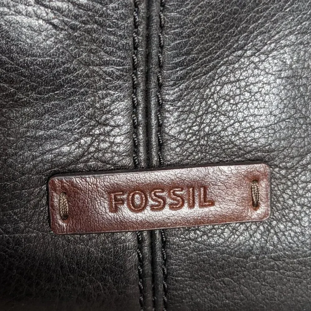 Fossil Black Gold Leather Zip Top Crossbody Bag